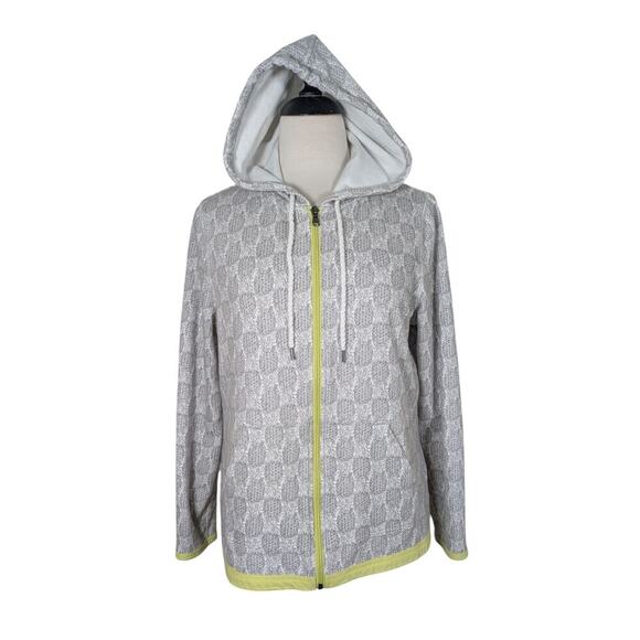 Talbots Medium Light Weight Gray Pineapple Yellow Trim Full Zip Hoodie Jacket - Picture 1 of 7